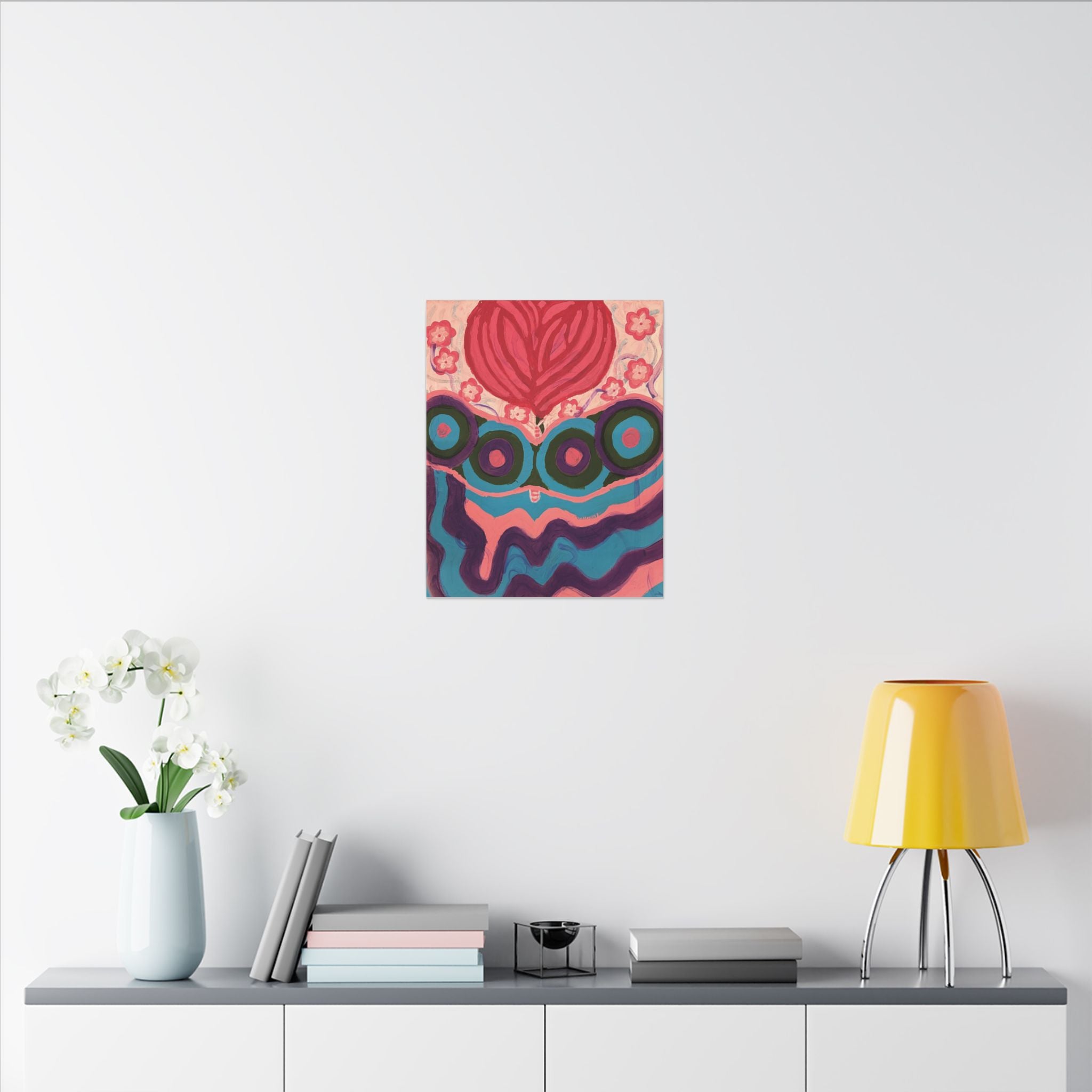 Floral Butterfly Abstract Pink & Blue Matte Canvas Print