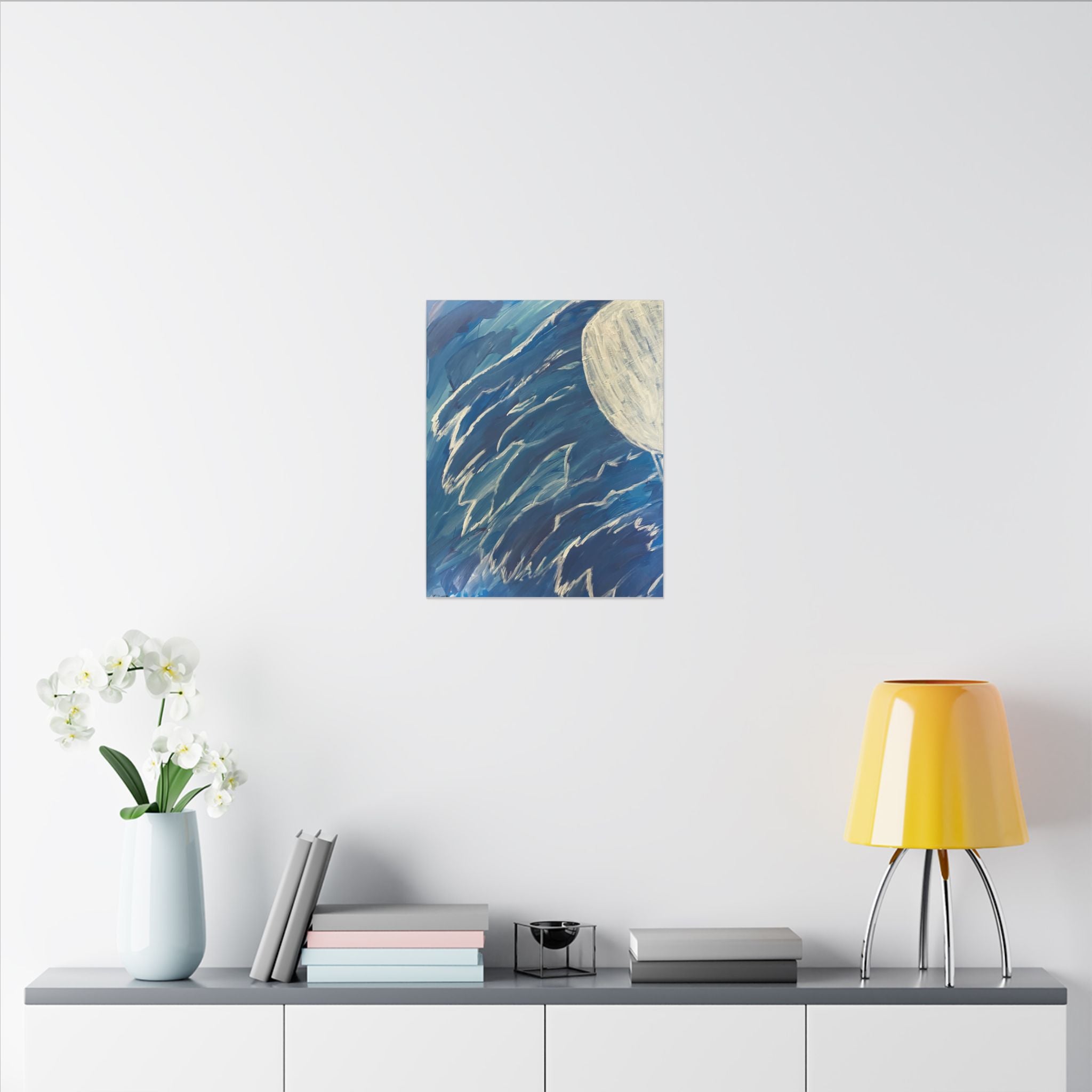 Abstract Ocean Waves Matte Canvas Print — Blue Sea Moon Wall Art