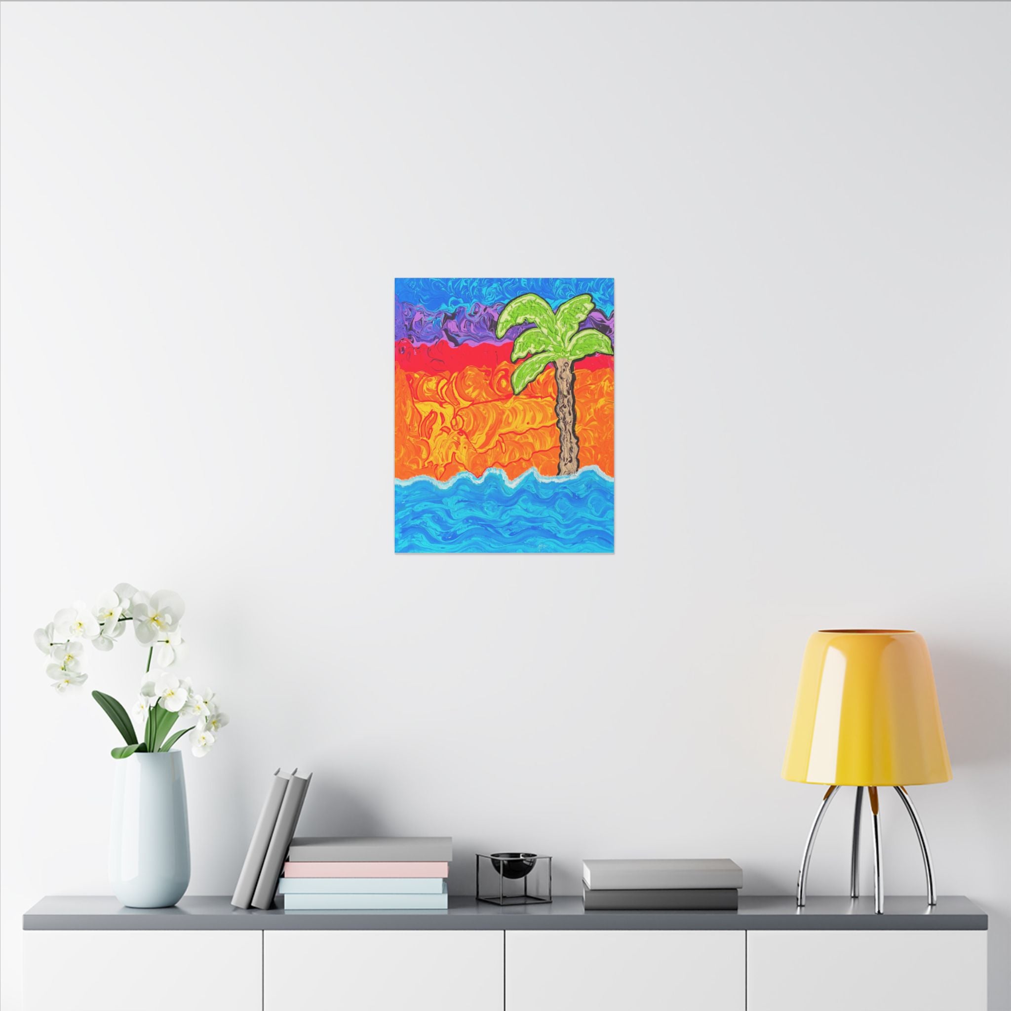 Tropical Palm Canvas Wall Art — Colorful Sunset Seascape Matte Stretched Print