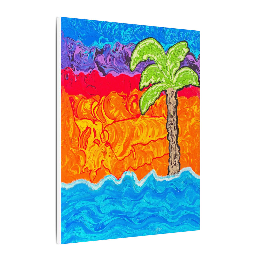 Tropical Palm Canvas Wall Art — Colorful Sunset Seascape Matte Stretched Print