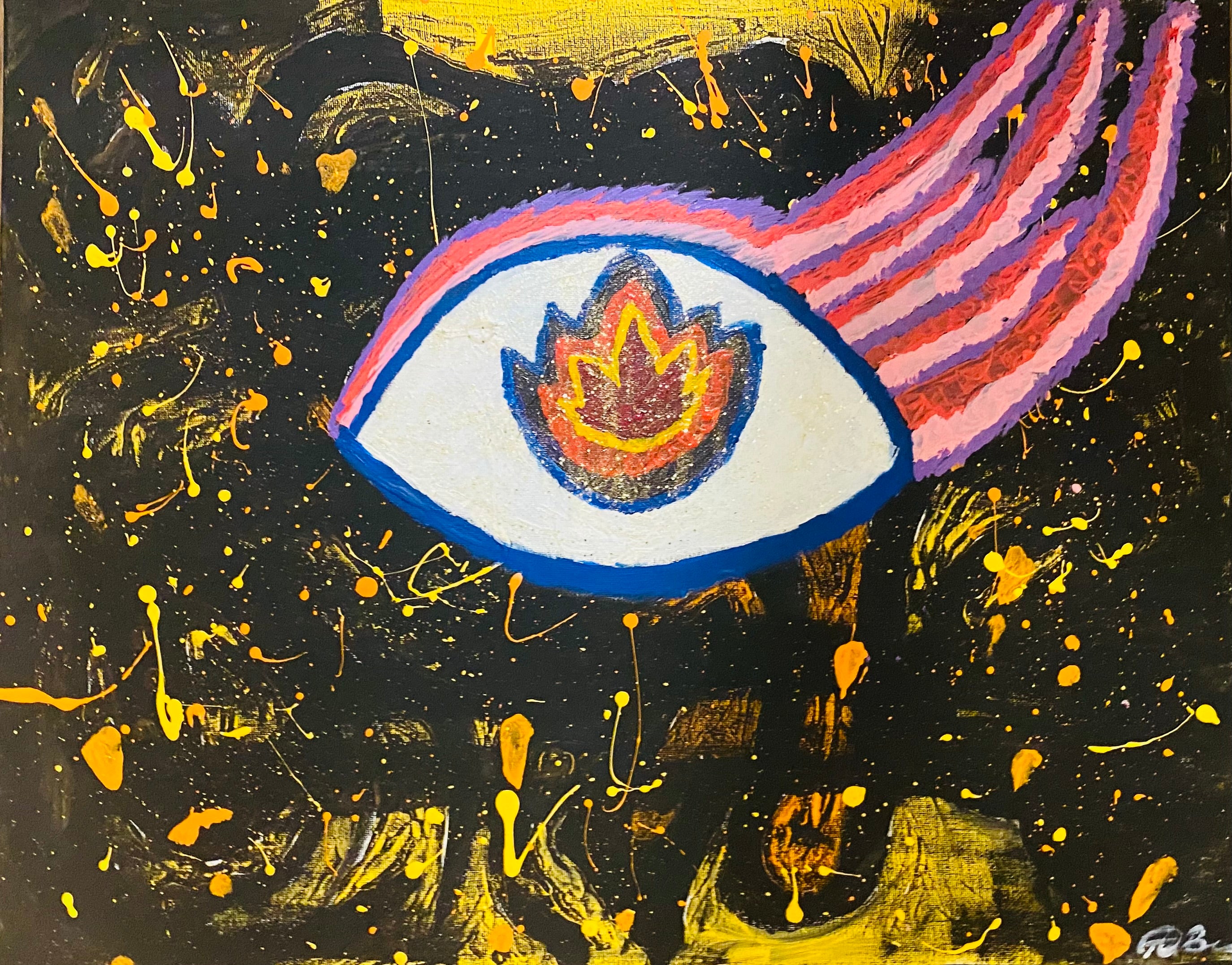 Abstract Eye Flame Matte Canvas Wall Art — Surreal Colorful Stretched Canvas