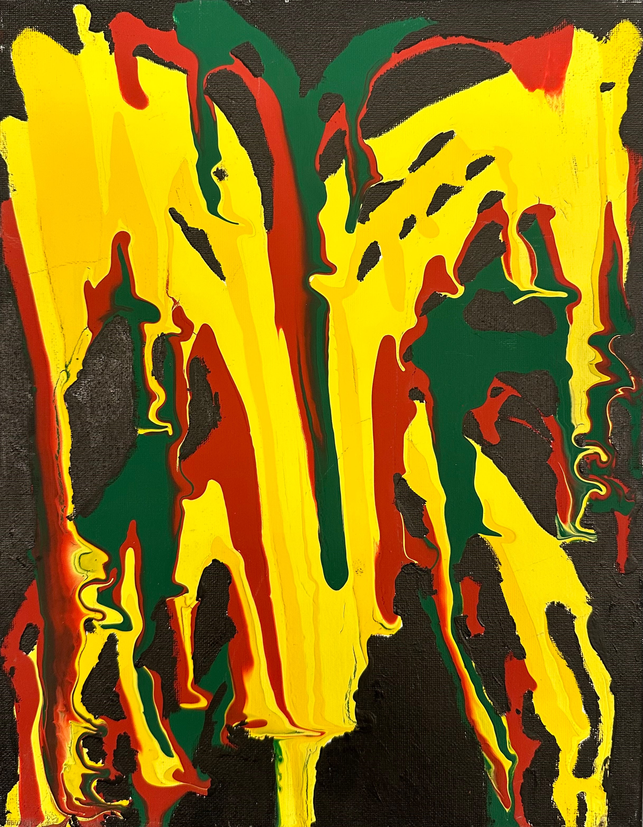 Abstract Rasta Drip Matte Canvas Wall Art — Vibrant Yellow, Red & Green Painting