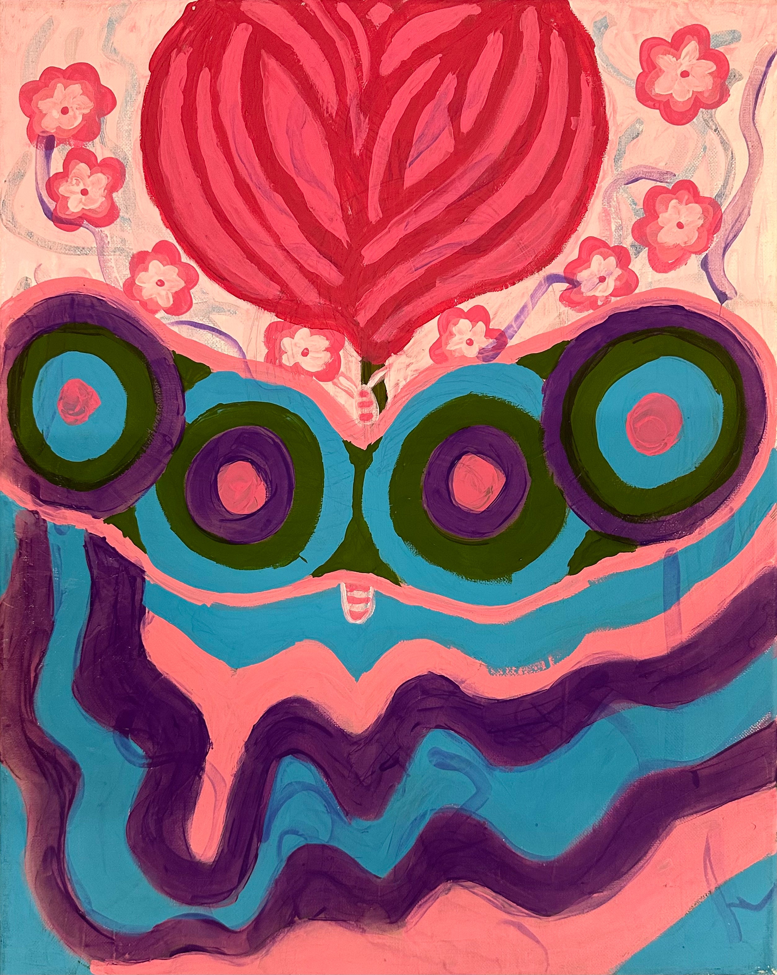 Floral Butterfly Abstract Pink & Blue Matte Canvas Print