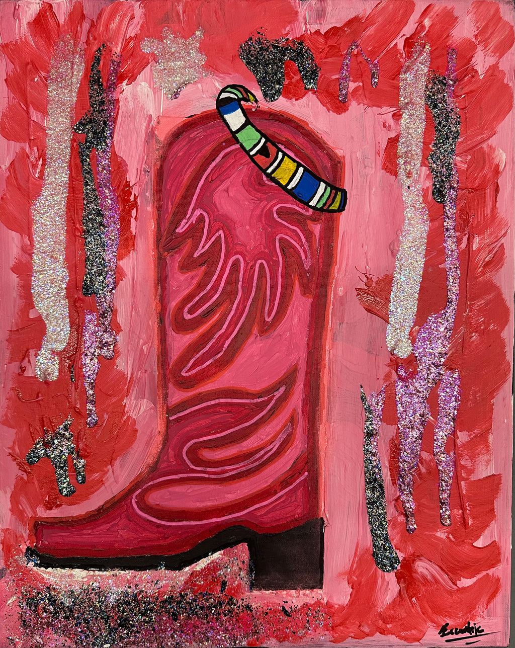 Pink and Red Cowboy Boot Matte Canvas