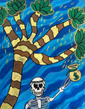 Skeleton & Tree Matte Canvas Wall Art — Tropical Skeleton Holding Money Bag
