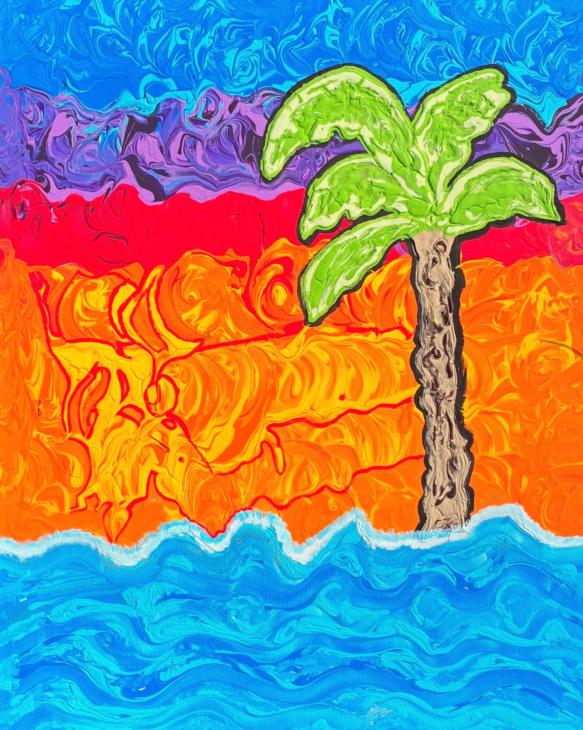 Tropical Palm Canvas Wall Art — Colorful Sunset Seascape Matte Stretched Print