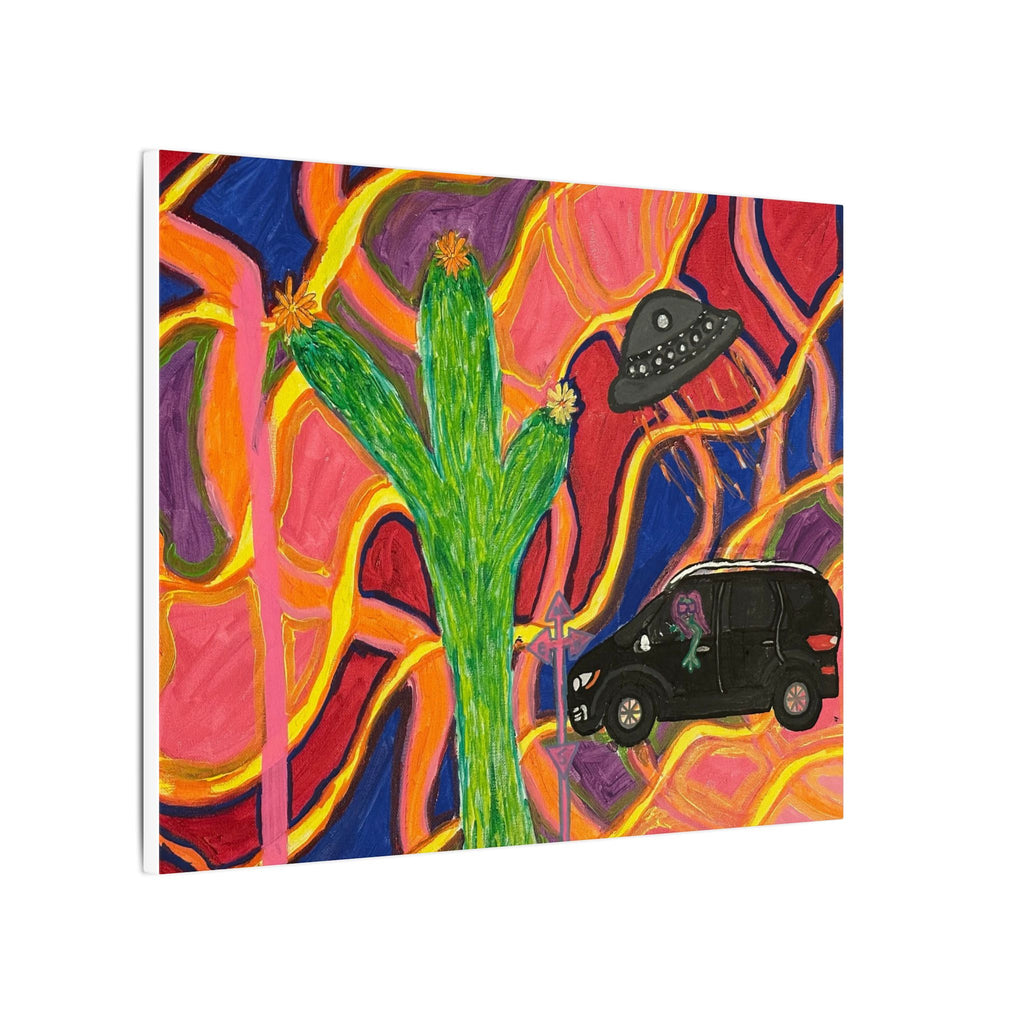 Psychedelic Desert Canvas Print — UFO, Cactus & Van Artwork