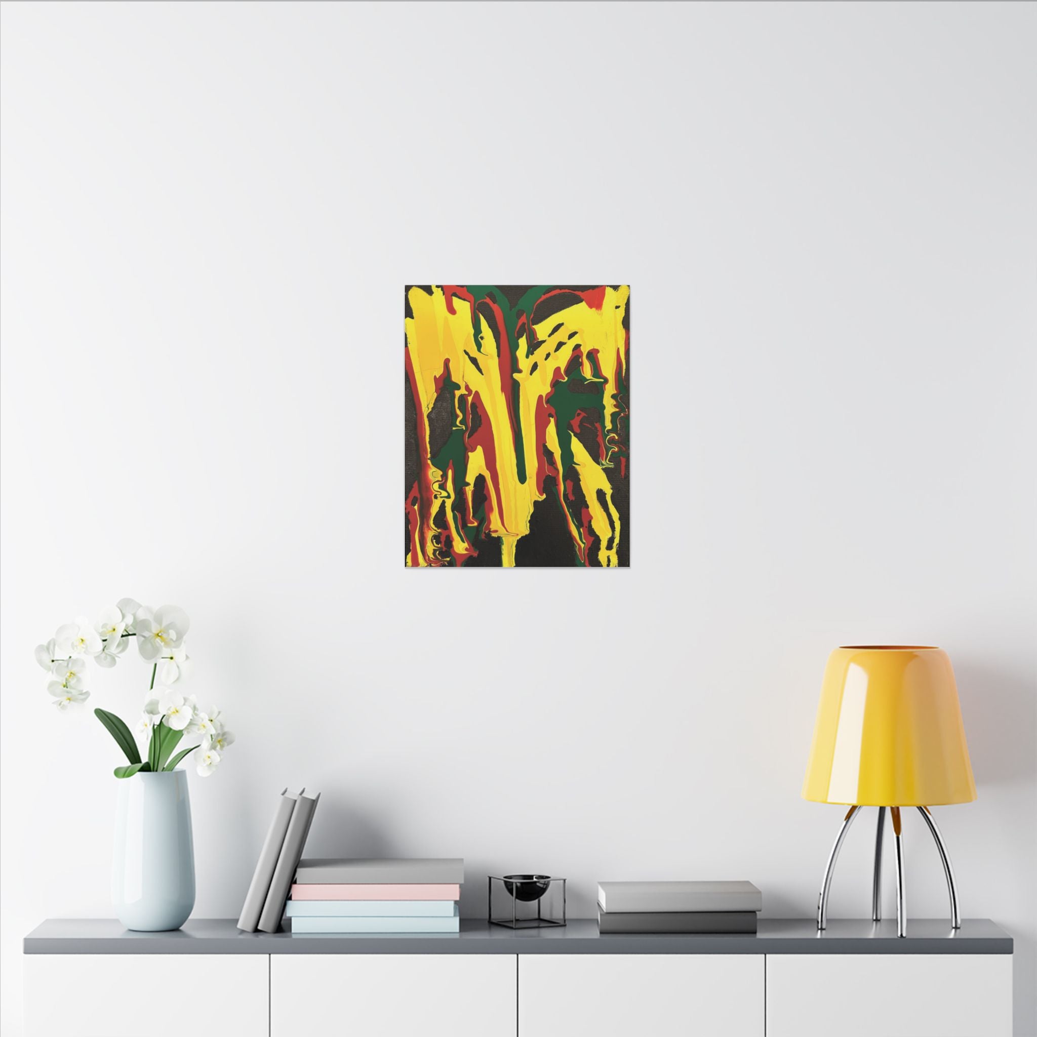 Abstract Rasta Drip Matte Canvas Wall Art — Vibrant Yellow, Red & Green Painting
