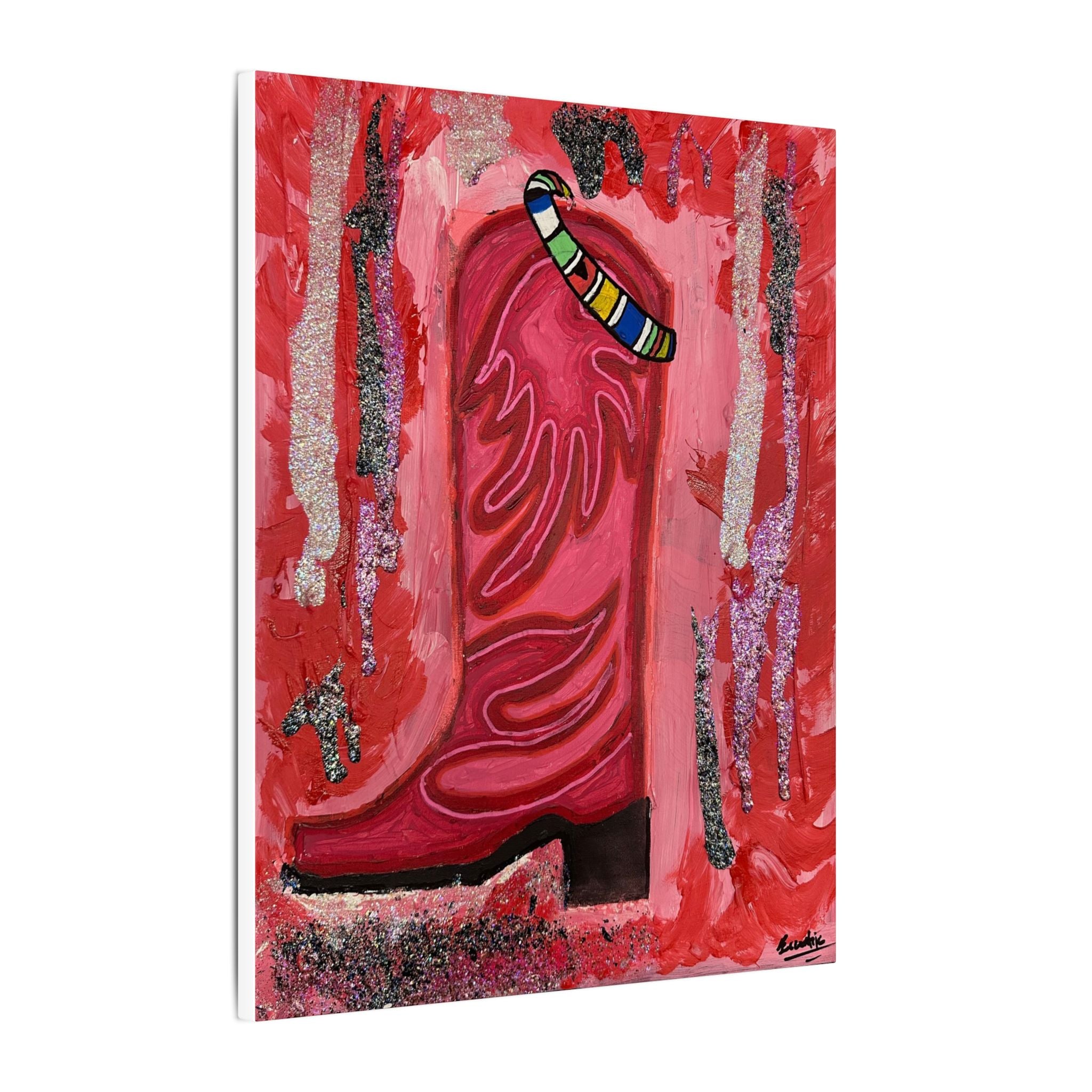 Pink and Red Cowboy Boot Matte Canvas
